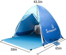 Load image into Gallery viewer, Beach Tent, Sunba Youth Beach Shade, Anti UV Instant Portable Tent Sun Shelter, Pop Up Baby Beach Tent, for 2-3 Person