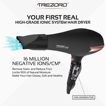 Load image into Gallery viewer, Professional Ionic Salon Hair Dryer, Powerful 2200 watt Ceramic Tourmaline Blow Dryer, Pro Ion quiet Hairdryer with 2 Concentrator Nozzle Attachments - Best Soft Touch Body/Black& Rose Gold