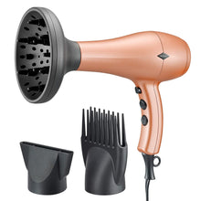 Load image into Gallery viewer, Negative Ions Ceramic Hair Dryer with Diffuser Attachment Ionic Blow Dryer Quick Drying,1875 Watt 2 Speed / 3 Heat Settings,Cool Shot Button,Lightweight,Champagne Gold