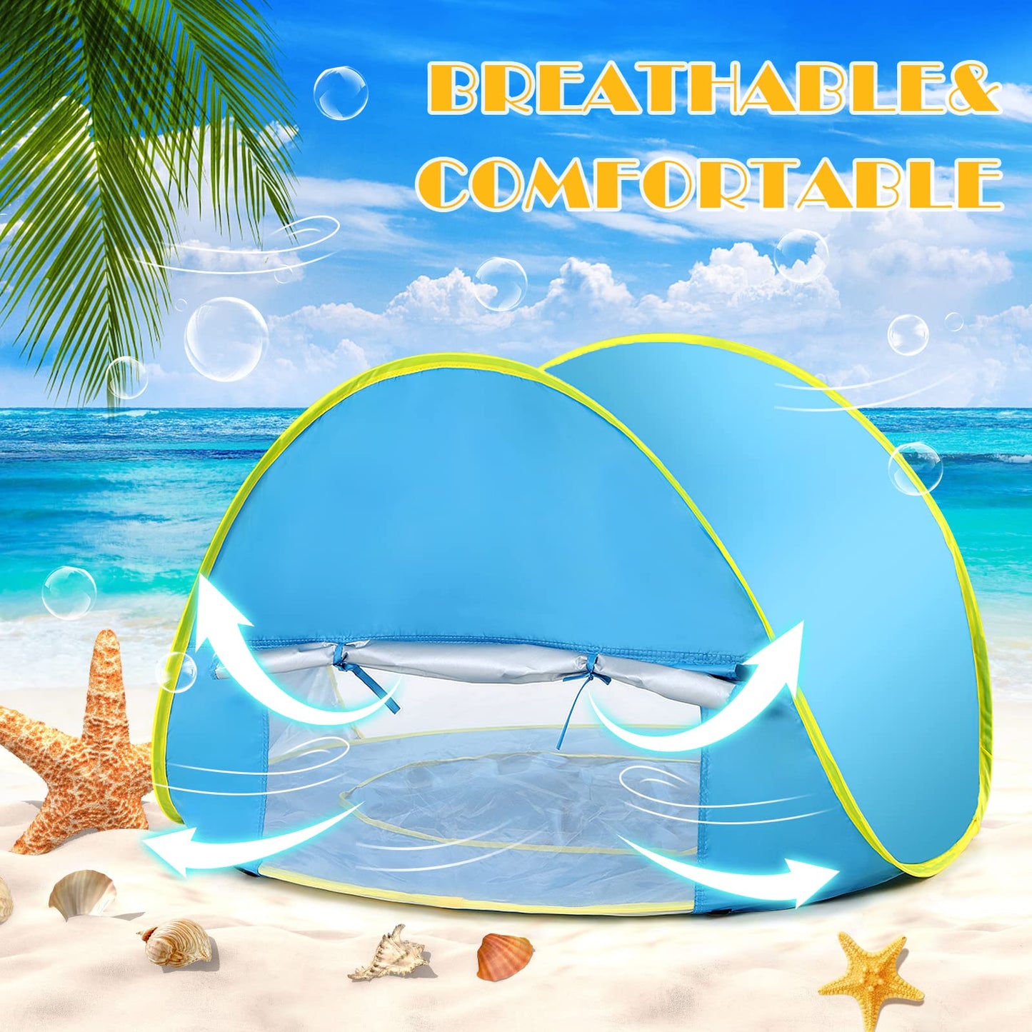 Baby Beach Tent with Pool, Pop Up Sun Shelter UPF 50+ UV Protection for Infant Toddlers, Portable Shade Tent with Carry Bag for Beach Outdoor Travel