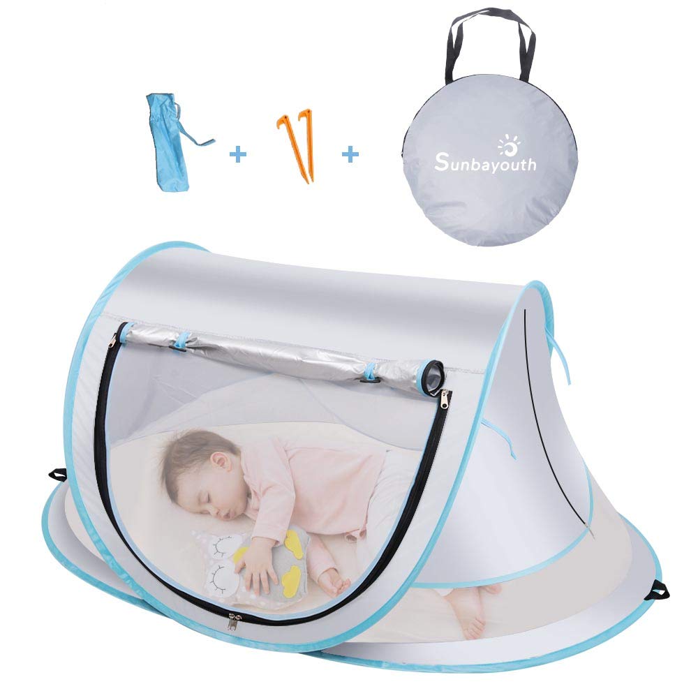 SUNBA YOUTH Baby Tent, Portable Baby Travel Bed, UPF 50+ Sun Shelters for Infant, Pop Up Beach Tent, Baby Travel Crib with Mosquito Net, Sun Shade