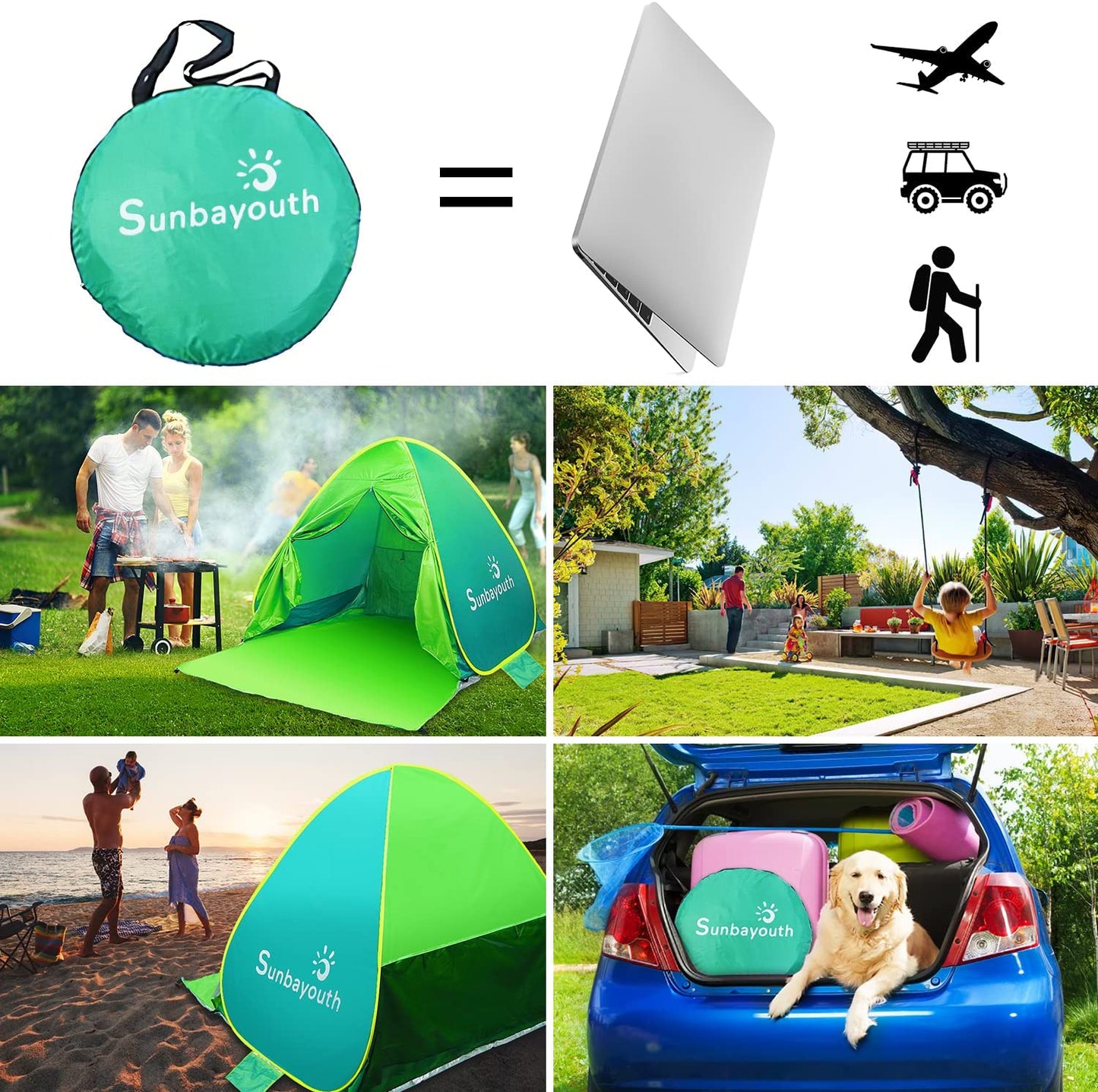 Beach Tent, Sunba Youth Beach Shade, Anti UV Instant Portable Tent Sun Shelter, Pop Up Baby Beach Tent, for 2-3 Person
