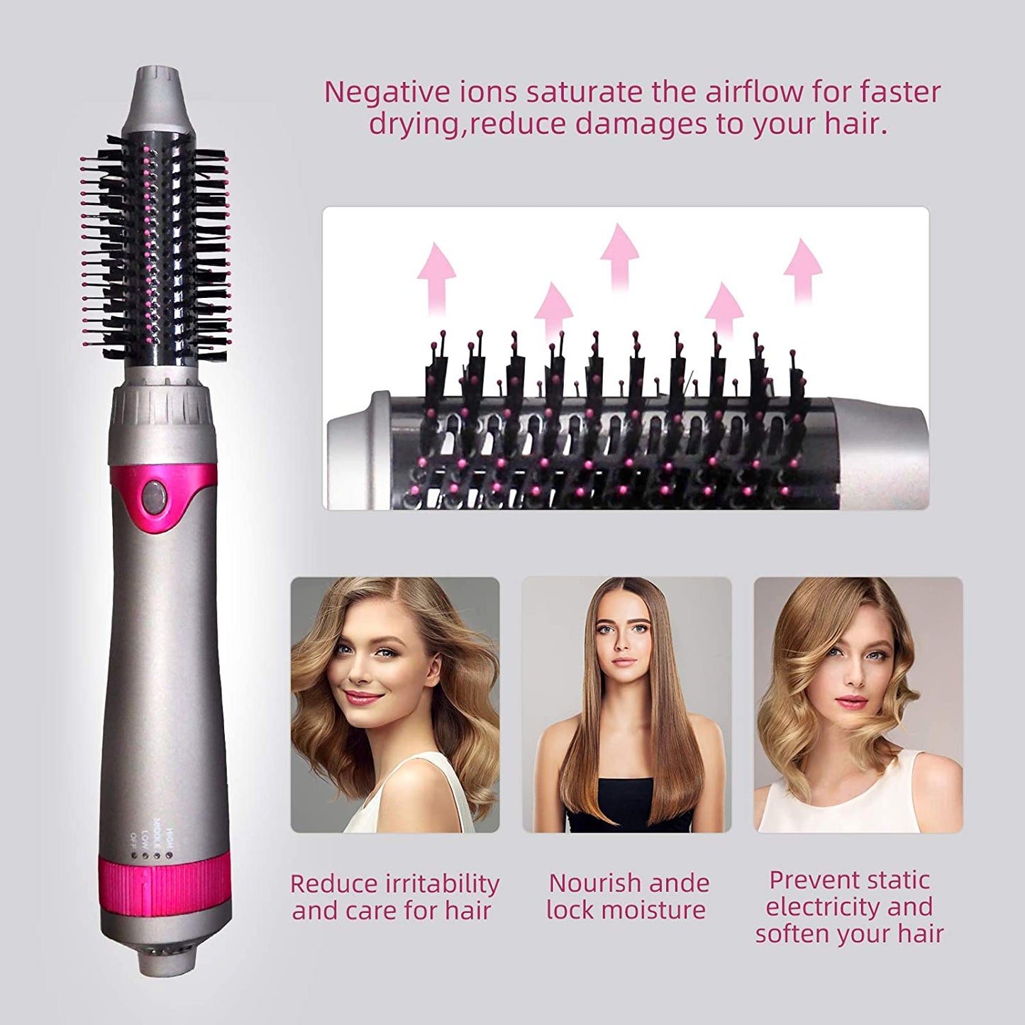 6 in 1 Hair Dryer Brush, Blow Dryer Brush Styler,Salon Negative Ionic Electric Hot Air Brush,Hair Straightener&Curly Hair Comb,Detachable Brush Hair Dryers for Women,Mothers Day Gifts