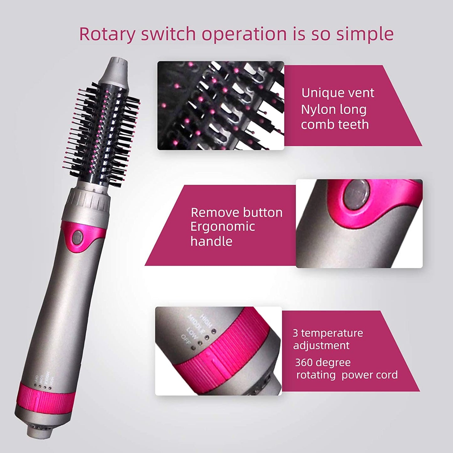 6 in 1 Hair Dryer Brush, Blow Dryer Brush Styler,Salon Negative Ionic Electric Hot Air Brush,Hair Straightener&Curly Hair Comb,Detachable Brush Hair Dryers for Women,Mothers Day Gifts