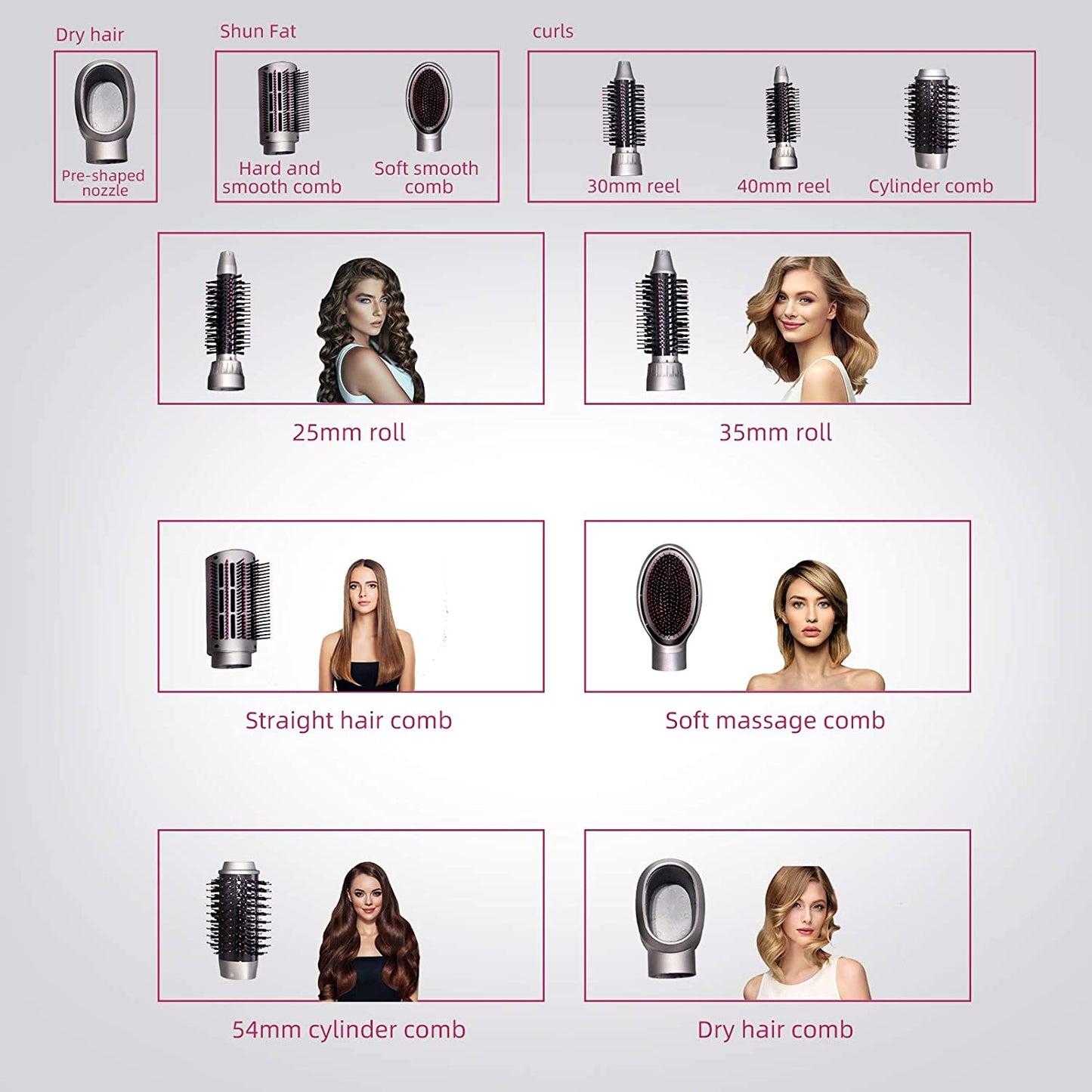 6 in 1 Hair Dryer Brush, Blow Dryer Brush Styler,Salon Negative Ionic Electric Hot Air Brush,Hair Straightener&Curly Hair Comb,Detachable Brush Hair Dryers for Women,Mothers Day Gifts