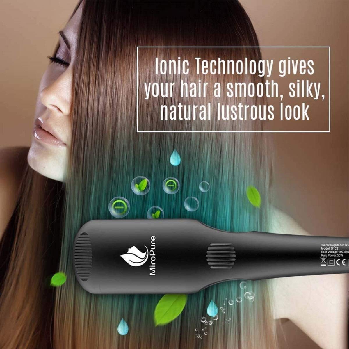 Enhanced Hair Straightener Brush by MiroPure, 2-in-1 Ionic Straightening Brush with Anti-Scald Feature, Auto Temperature Lock & Auto-Off Function (Black)