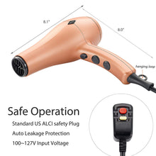 Load image into Gallery viewer, Negative Ions Ceramic Hair Dryer with Diffuser Attachment Ionic Blow Dryer Quick Drying,1875 Watt 2 Speed / 3 Heat Settings,Cool Shot Button,Lightweight,Champagne Gold
